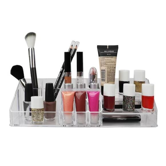 Home Basics 14 Section Clear Cosmetic and Jewelry Holder Organizer Vanity Storag - Picture 1 of 12